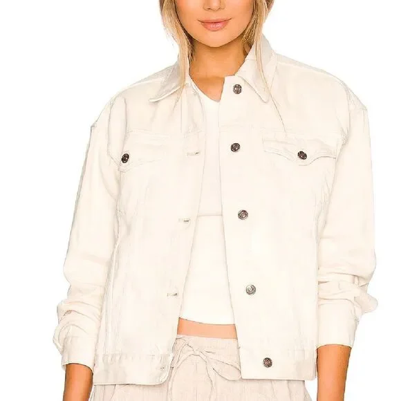 Free People Jolene Trucker Jacket in Ecru - Size Medium - Picture 2 of 7